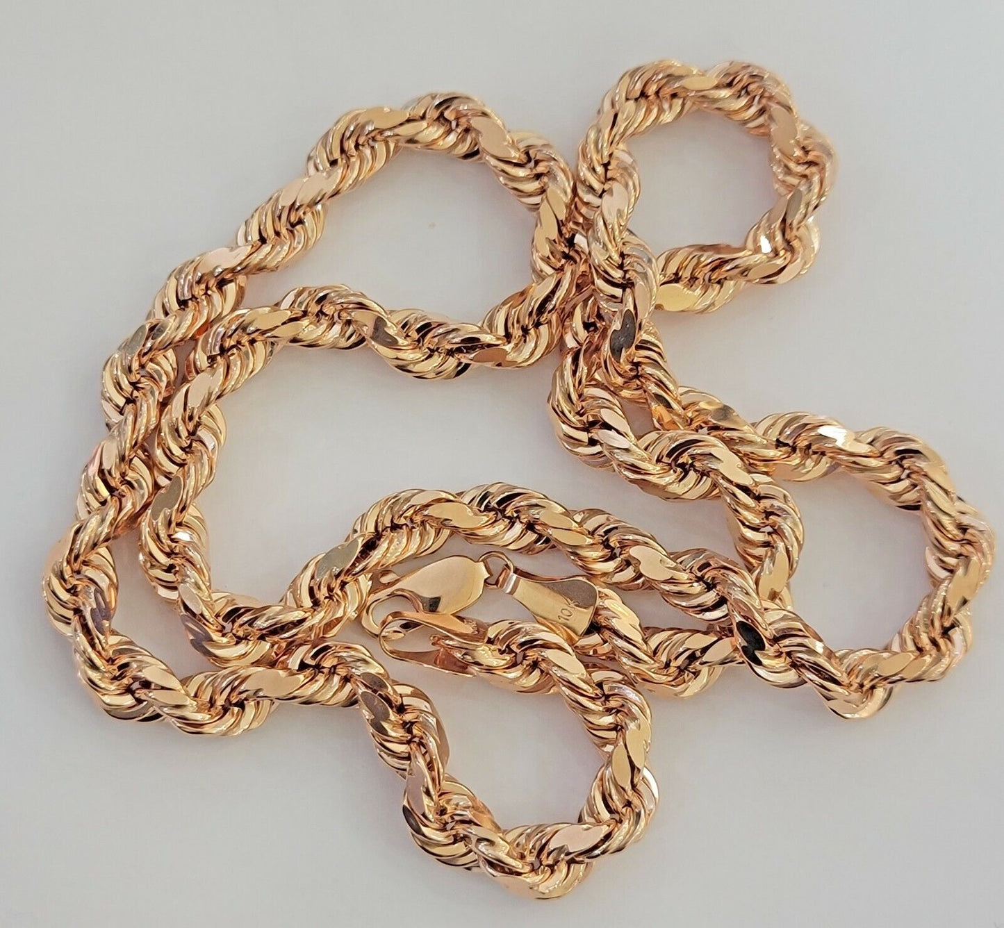 Real 10k Rose Gold Rope Necklace Chain Chain 5mm 20" - 24" Inch Men Women SOLID - Reva Jeweler