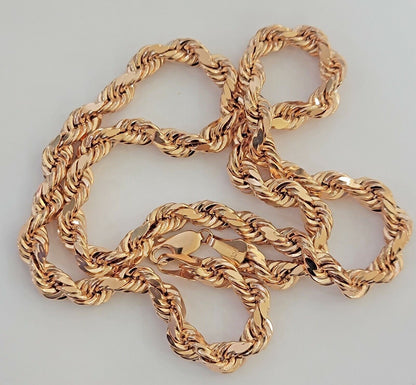 Real 10k Rose Gold Rope Necklace Chain Chain 5mm 20" - 24" Inch Men Women SOLID - Reva Jeweler