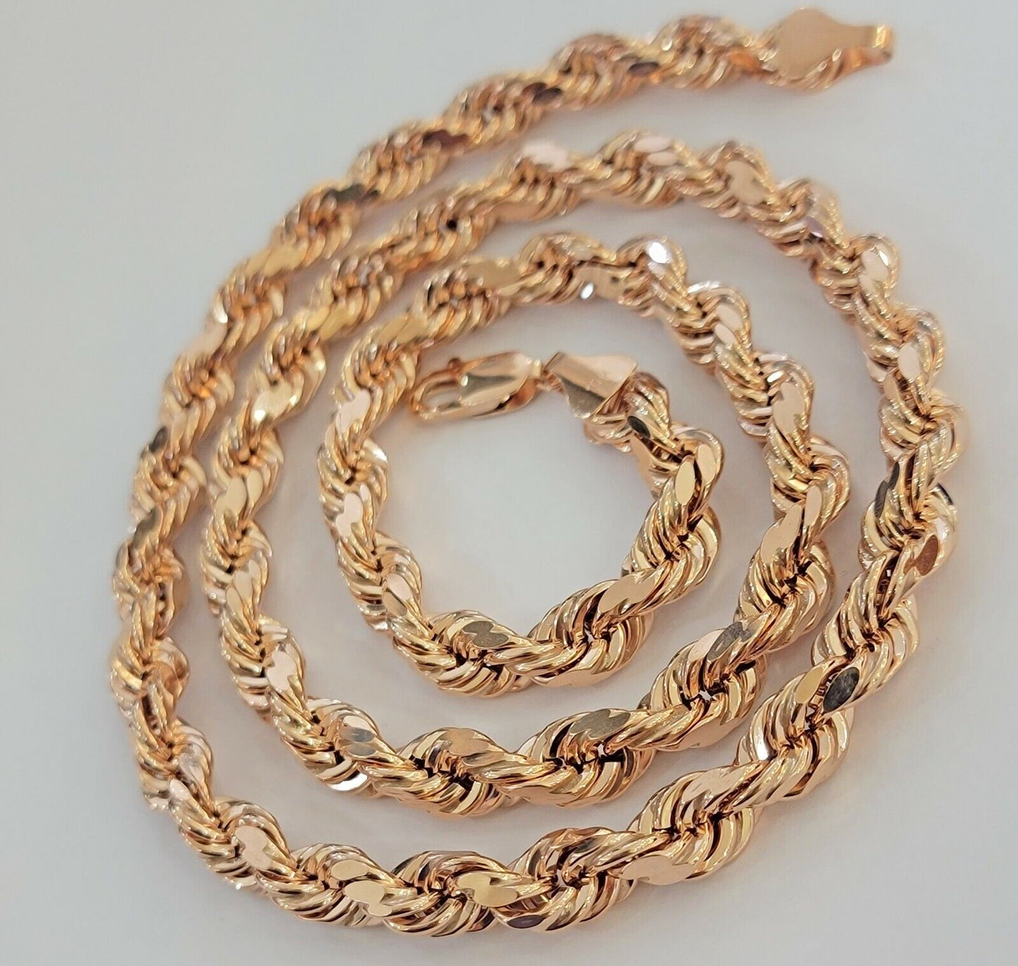 Real 10k Rose Gold Rope Necklace Chain Chain 5mm 20" - 24" Inch Men Women SOLID - Reva Jeweler