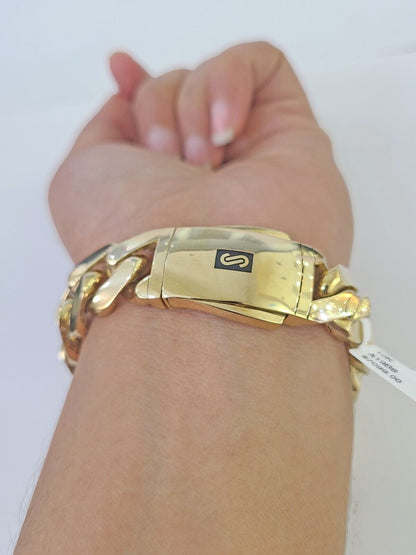 Real 10K Royal Monaco Bracelet Yellow Gold 7.25" Box Clasp 15mm Genuine - GoldenlinQ