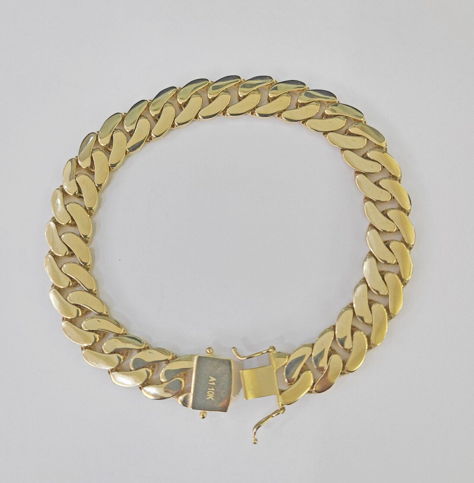 Real 10K Royal Monaco Bracelet Yellow Gold 9.5" Box Clasp 11mm Genuine - GoldenlinQ