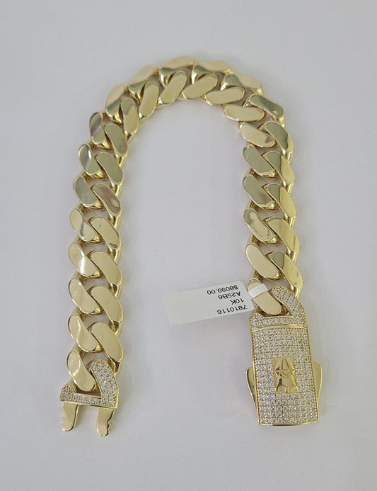 Real 10K Royal Monaco Bracelet Yellow Gold 9.5" Box Clasp 15mm Genuine - GoldenlinQ