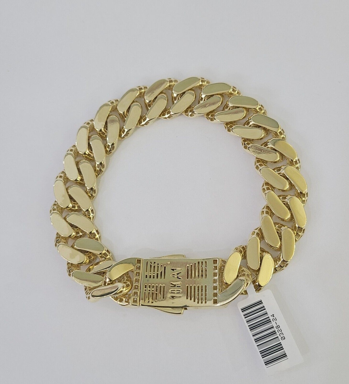 Real 10K Royal Monaco Bracelet Yellow Gold 9.5" Box Clasp 15mm Genuine - GoldenlinQ
