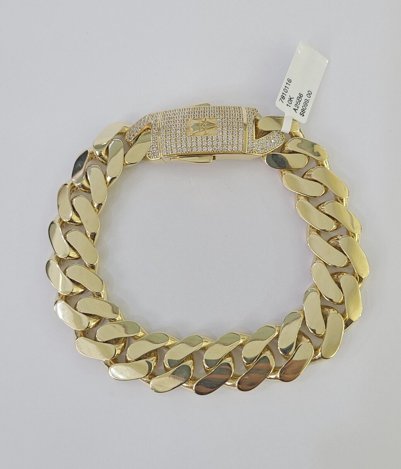 Real 10K Royal Monaco Bracelet Yellow Gold 9.5" Box Clasp 15mm Genuine - GoldenlinQ