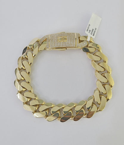 Real 10K Royal Monaco Bracelet Yellow Gold 9.5" Box Clasp 15mm Genuine - GoldenlinQ