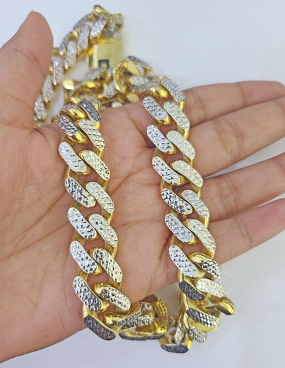 Real 10k Royal Monaco Chain 15mm Diamond Cut 24 inches Yellow Gold Necklace - GoldenlinQ