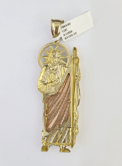 Real 10K Saint Jude Charm Tri - Gold Diamond Cut 10kt yellow Gold Charm Genuine - GoldenlinQ