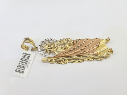 Real 10K Saint Jude Charm Tri - Gold Diamond Cut 10kt yellow Gold Charm Genuine - GoldenlinQ