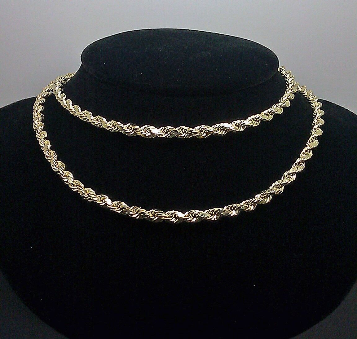 REAL 10k SOLID Gold Rope Chain 4mm 24" Yellow Gold Necklace Diamond Cuts Unisex - Reva Jeweler