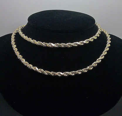 REAL 10k SOLID Gold Rope Chain 4mm 24" Yellow Gold Necklace Diamond Cuts Unisex - Reva Jeweler