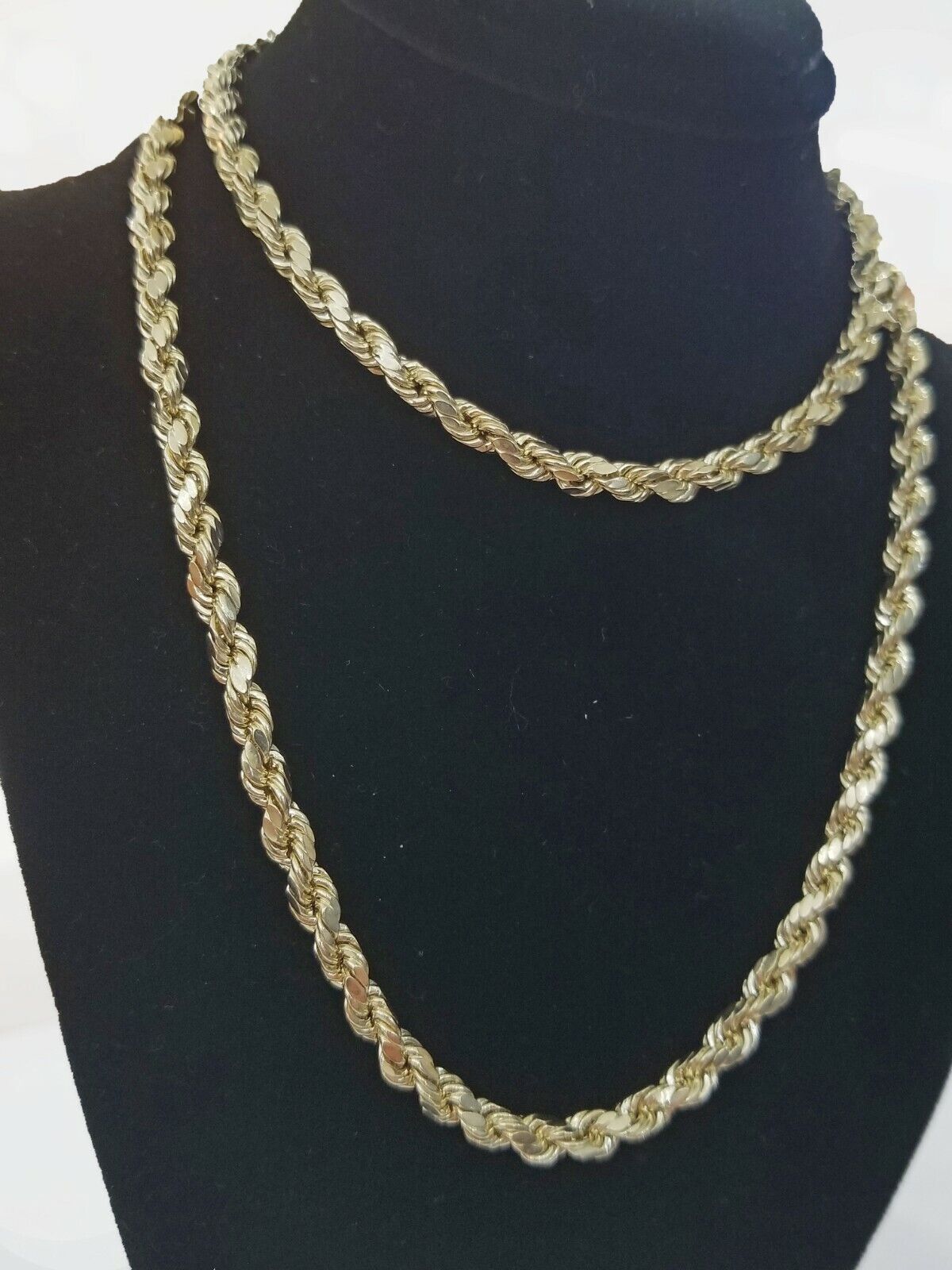 REAL 10k SOLID Gold Rope Chain 4mm 24" Yellow Gold Necklace Diamond Cuts Unisex - Reva Jeweler