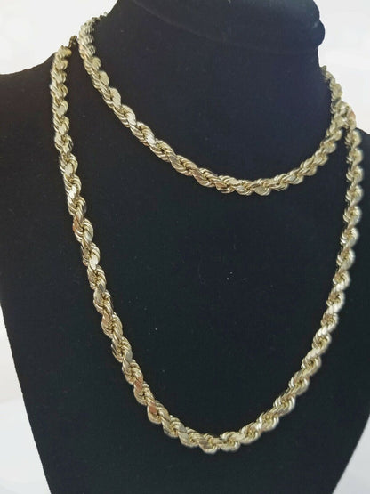 REAL 10k SOLID Gold Rope Chain 4mm 24" Yellow Gold Necklace Diamond Cuts Unisex - Reva Jeweler