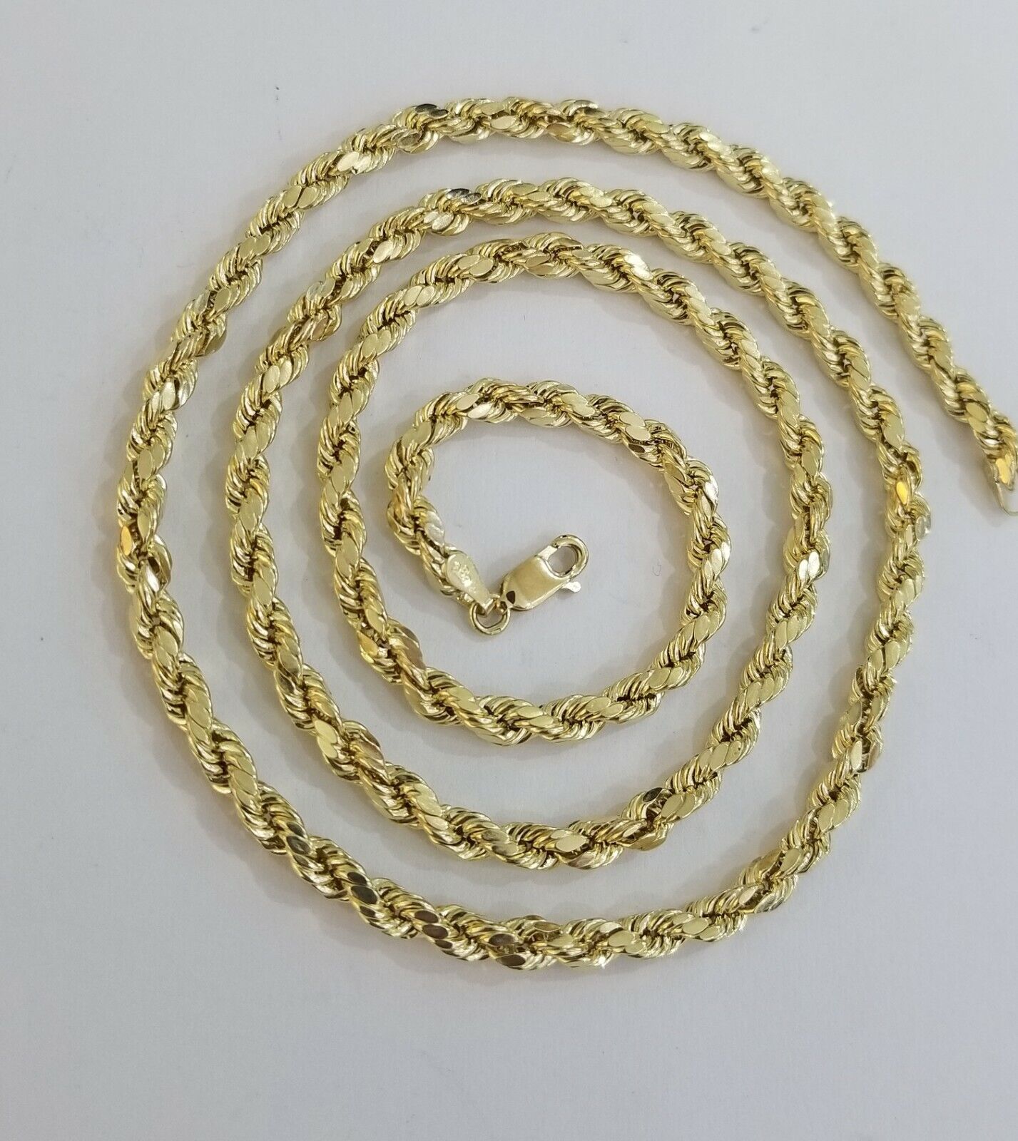 REAL 10k SOLID Gold Rope Chain 4mm 24" Yellow Gold Necklace Diamond Cuts Unisex - Reva Jeweler