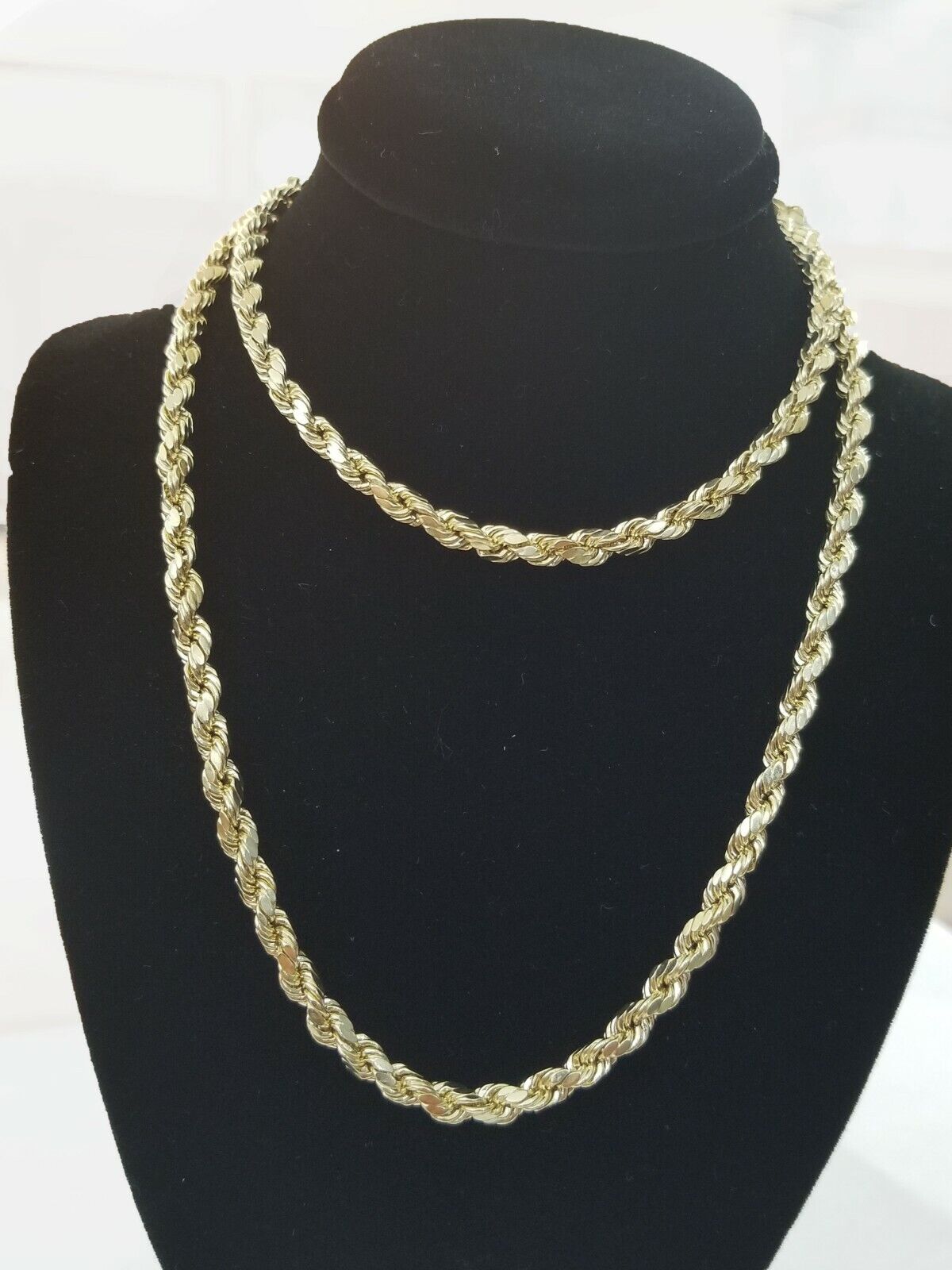 REAL 10k SOLID Gold Rope Chain 4mm 24" Yellow Gold Necklace Diamond Cuts Unisex - Reva Jeweler