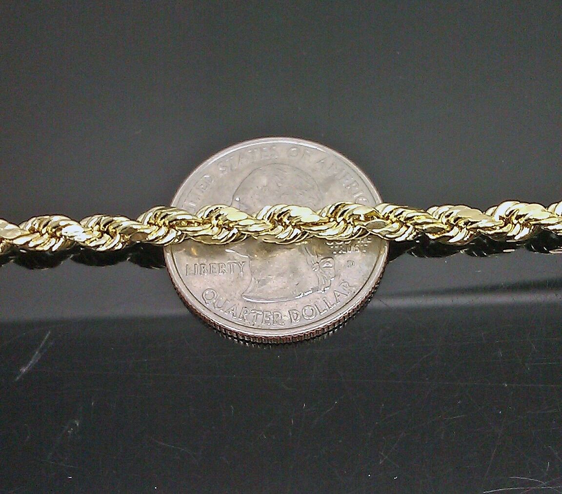 REAL 10k SOLID Gold Rope Chain 4mm 24" Yellow Gold Necklace Diamond Cuts Unisex - Reva Jeweler