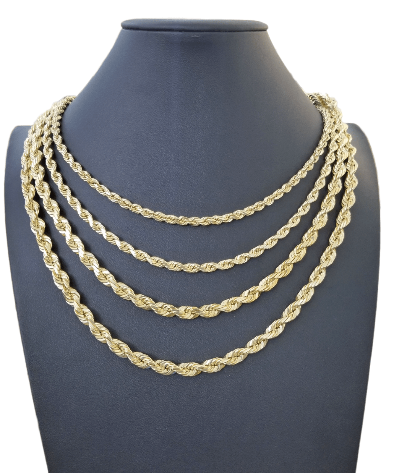 Real 10k Solid Gold Rope Chain 4mm - 7mm Necklace 22" - 30" Inch Men Women - Reva Jeweler