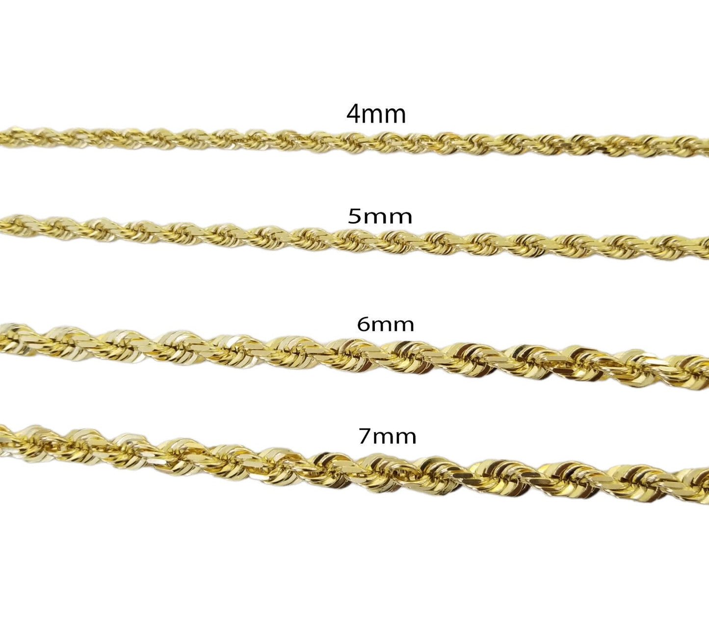 Real 10k Solid Gold Rope Chain 4mm - 7mm Necklace 22" - 30" Inch Men Women - Reva Jeweler