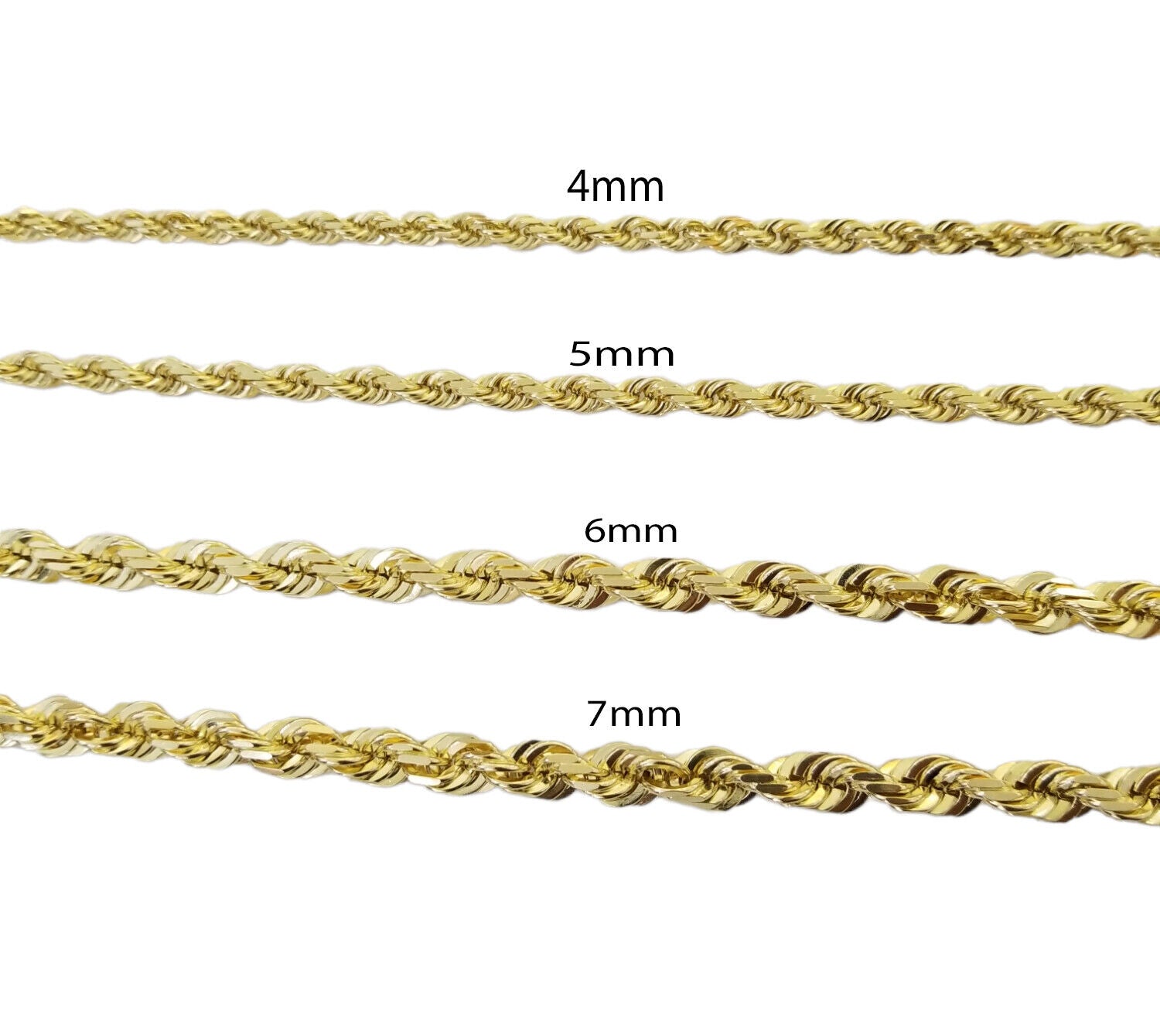 Real 10k Solid Gold Rope Chain 4mm - 7mm Necklace 22" - 30" Inch Men Women - Reva Jeweler