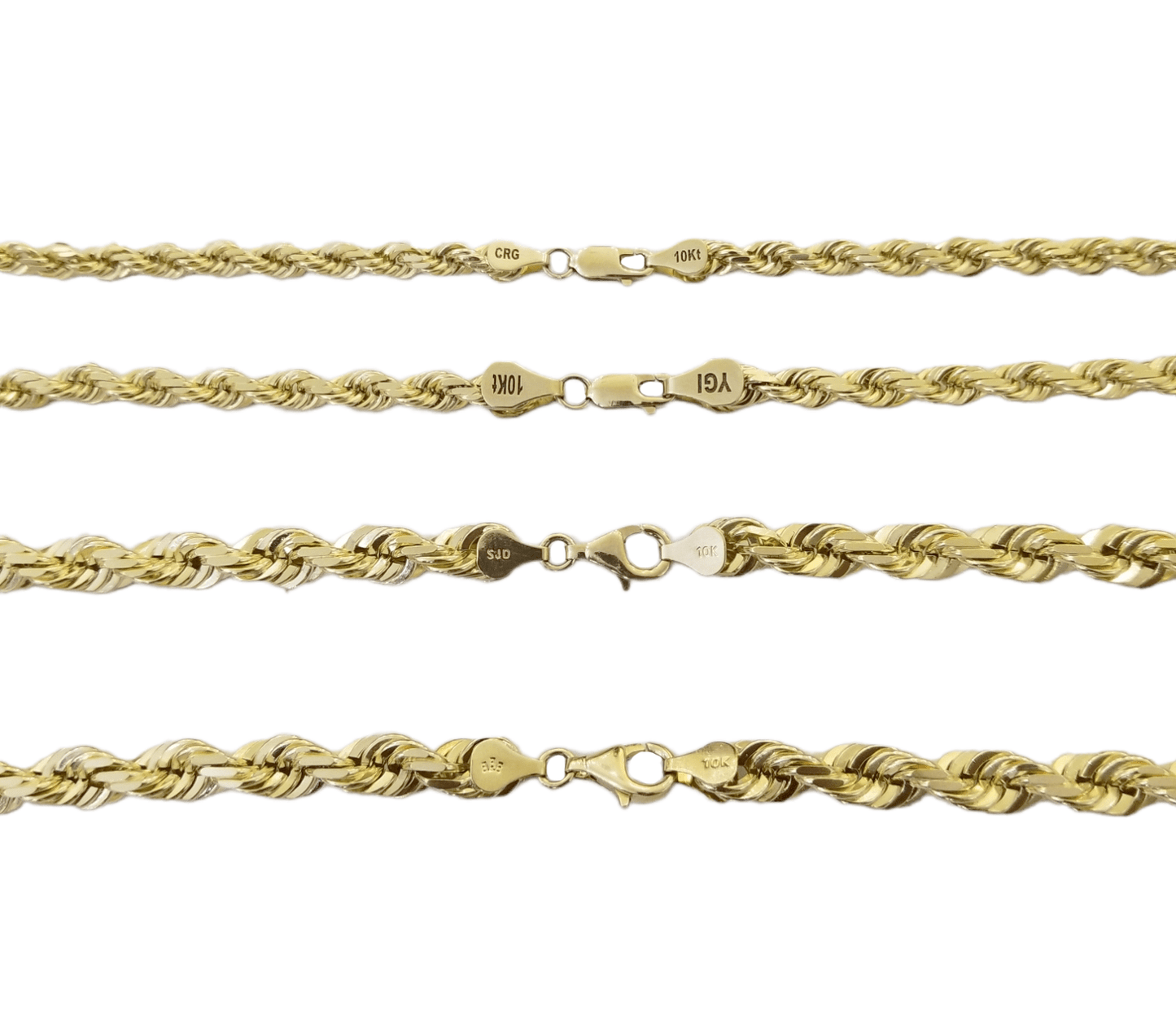 Real 10k Solid Gold Rope Chain 4mm - 7mm Necklace 22" - 30" Inch Men Women - Reva Jeweler