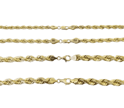 Real 10k Solid Gold Rope Chain 4mm - 7mm Necklace 22" - 30" Inch Men Women - Reva Jeweler