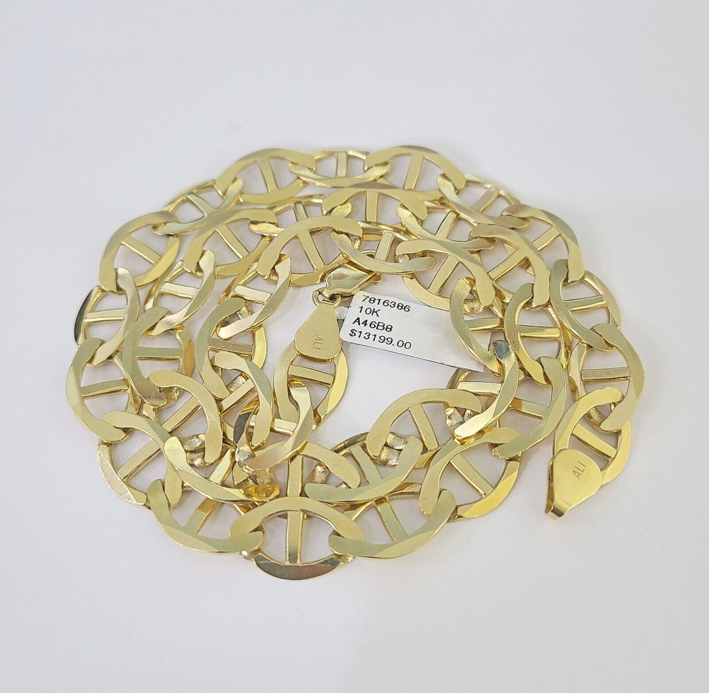 Real 10k Solid Mariner Anchor Link Chain Yellow Gold 11mm Necklace 22" Inch - GoldenlinQ
