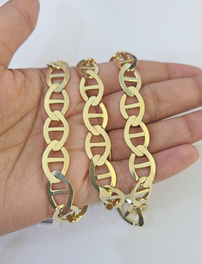 Real 10k Solid Mariner Anchor Link Chain Yellow Gold 11mm Necklace 22" Inch - GoldenlinQ