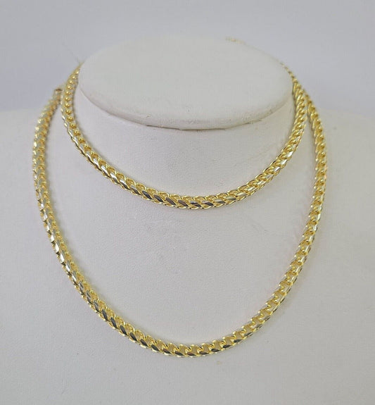 Real 10k Solid Palm Chain Yellow Gold 4mm 18" - 26"Men Women Necklace Diamond Cut - GoldenlinQ