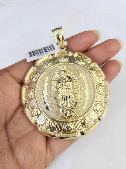 Real 10k Solid Rope Chain Jesus Virgin Mary Charm Set 6mm 20" - 30" Inch Necklace - GoldenlinQ