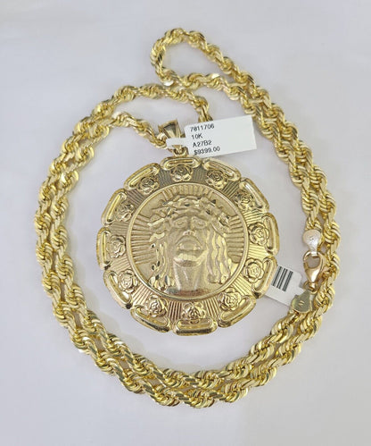 Real 10k Solid Rope Chain Jesus Virgin Mary Charm Set 6mm 20" - 30" Inch Necklace - GoldenlinQ
