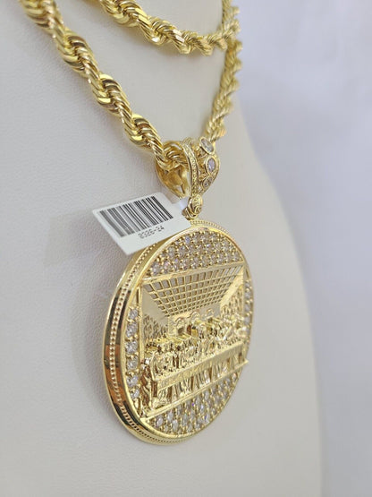 Real 10k Solid Rope Chain Last Supper Charm Set 6mm 20" - 30" Inch Necklace Gold - GoldenlinQ