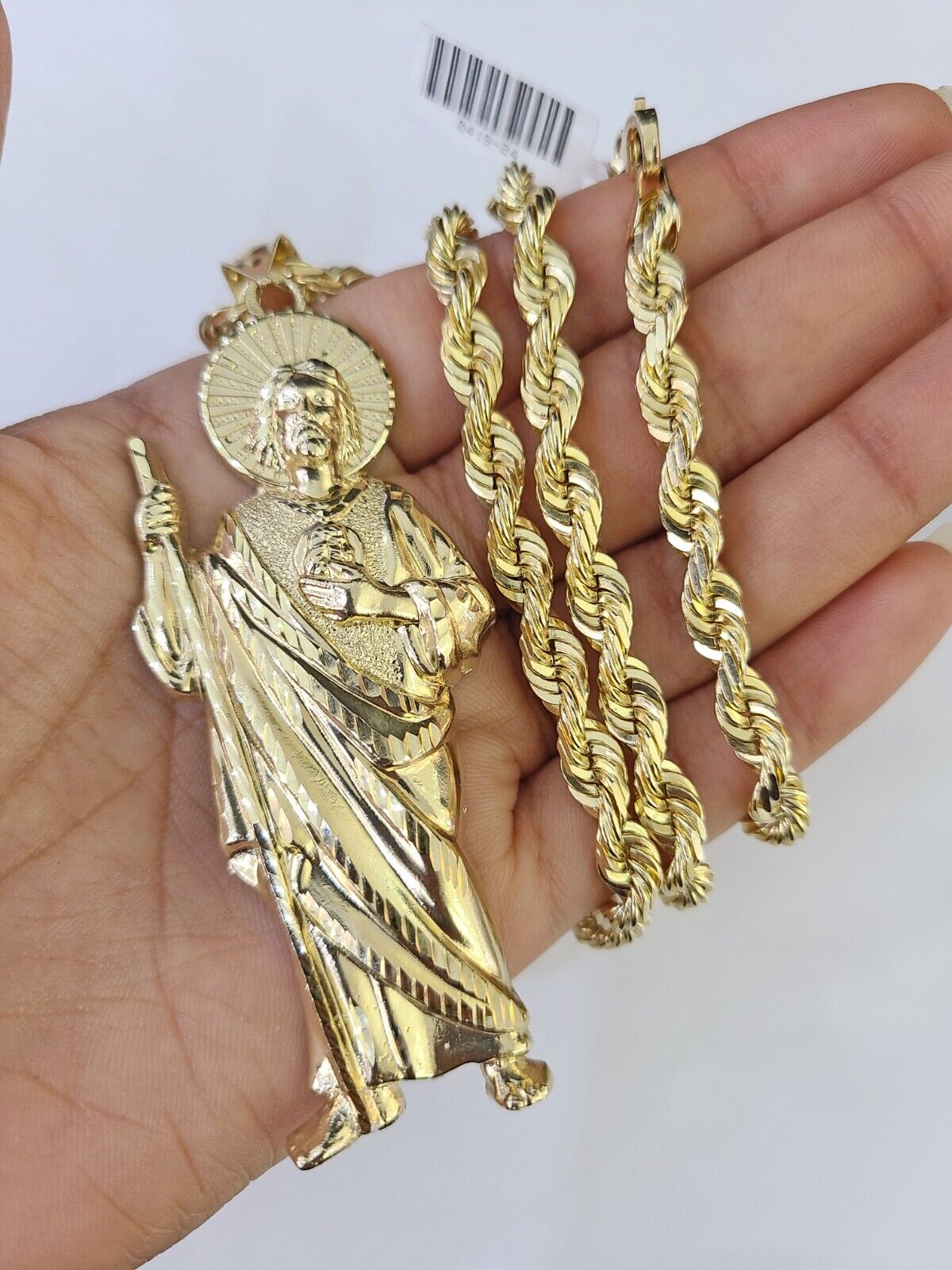 Real 10k Solid Rope Chain Saint Jude Charm Set 6mm 20" - 30" Inch Necklace Gold - GoldenlinQ