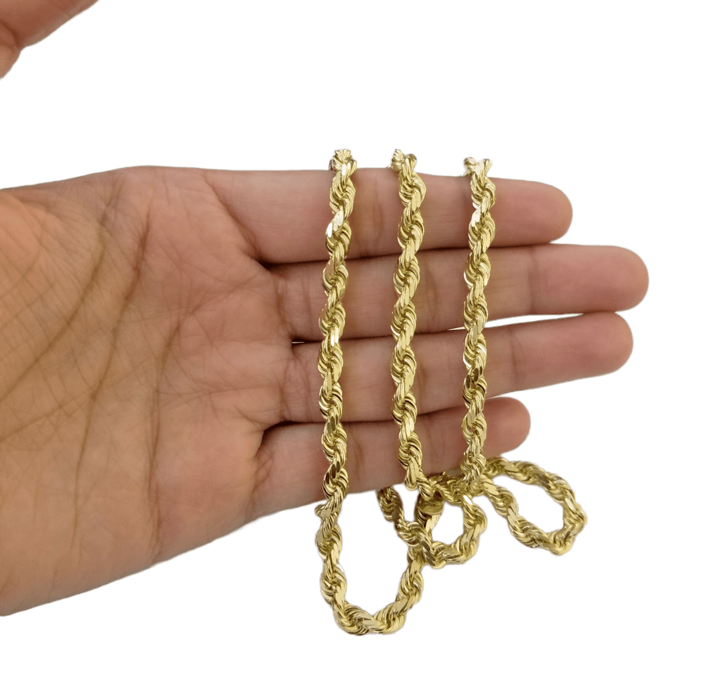 Real 10k Solid Rope Chain Yellow Gold Necklace Diamond Cut 4mm 26" Inch - Reva Jeweler