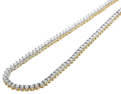 Real 10k Solid Tennis Ice Chain Gold 22 Inch Necklace 3mm Genuine 1.85CT Diamond - Reva Jeweler