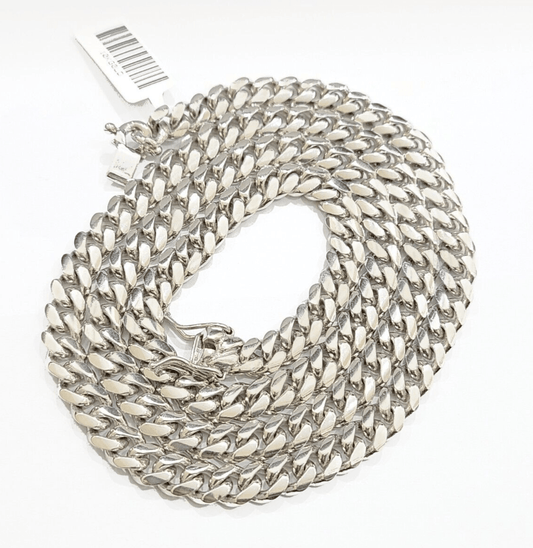 Real 10k Solid White Gold Necklace Miami Cuban Chain 7mm 24" inch 10kt Unisex - Reva Jeweler