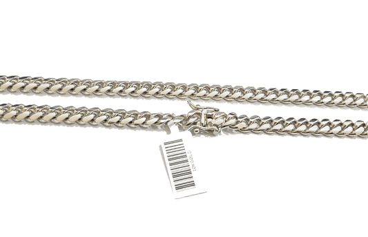 Real 10k Solid White Gold Necklace Miami Cuban Chain 7mm 24" inch 10kt Unisex - Reva Jeweler