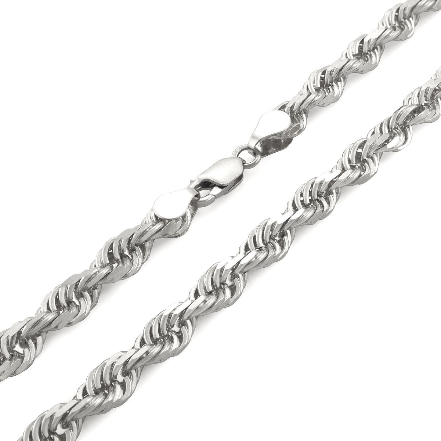 Real 10K Solid White Gold Rope Chain 6mm Necklace 22'' Inches Lobster Lock 10kt - Reva Jeweler