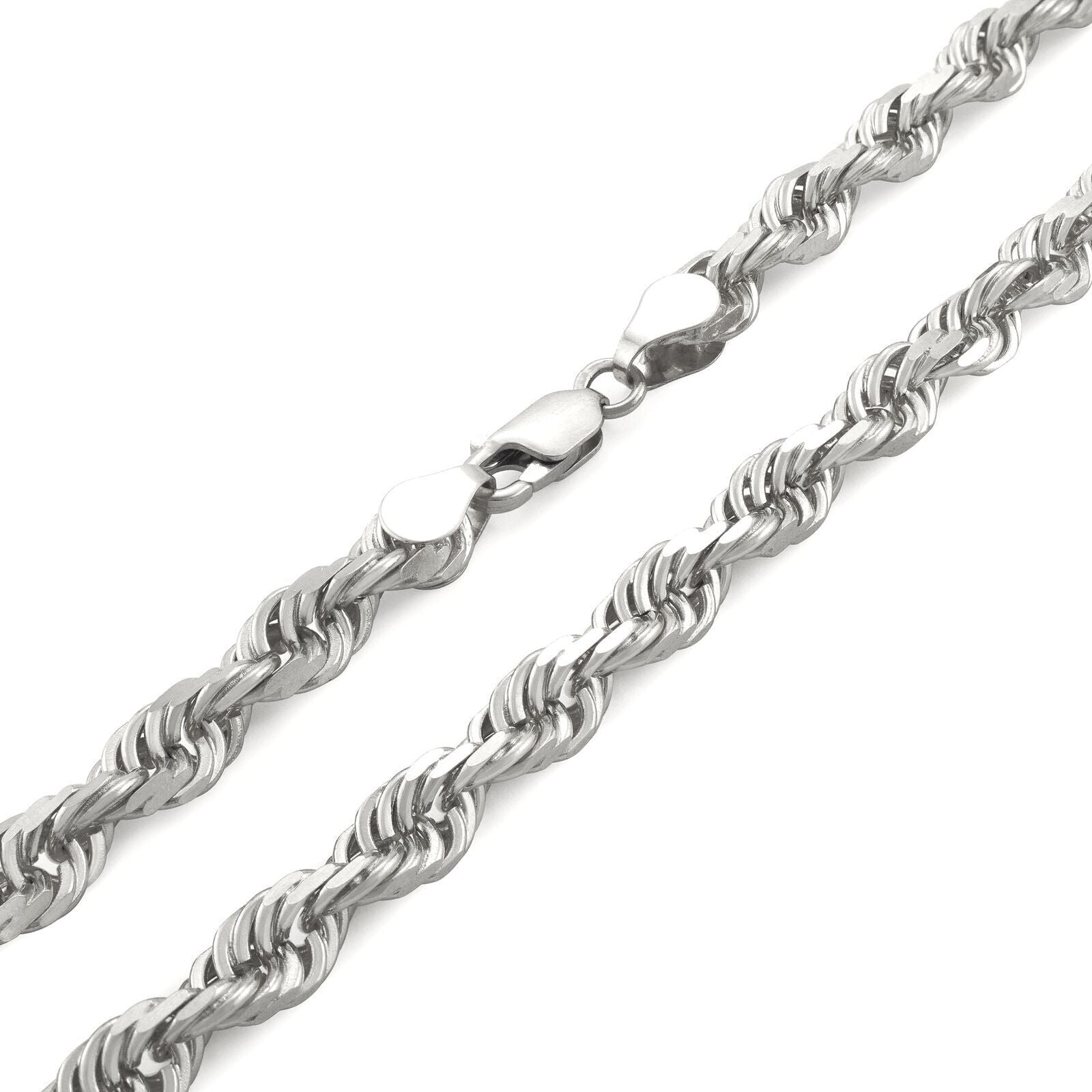 Real 10K Solid White Gold Rope Chain 6mm Necklace 22'' Inches Lobster Lock 10kt - Reva Jeweler