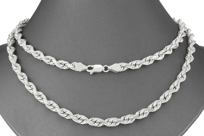 Real 10K Solid White Gold Rope Chain 6mm Necklace 22'' Inches Lobster Lock 10kt - Reva Jeweler