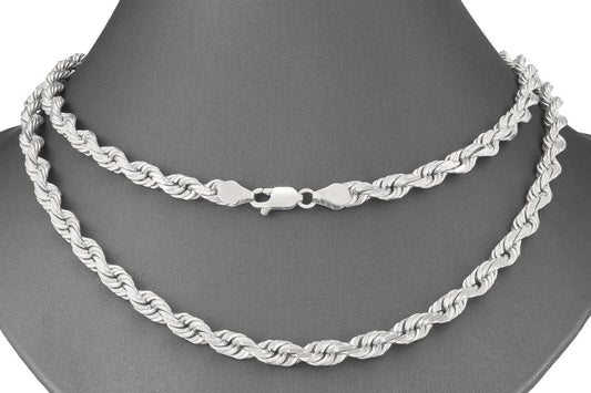 Real 10K Solid White Gold Rope Chain 6mm Necklace 22'' Inches Lobster Lock 10kt - Reva Jeweler