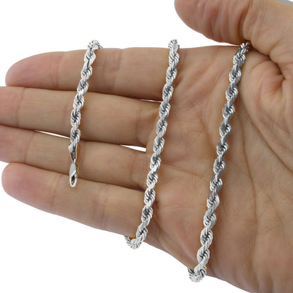 Real 10K Solid White Gold Rope Chain 6mm Necklace 22'' Inches Lobster Lock 10kt - Reva Jeweler