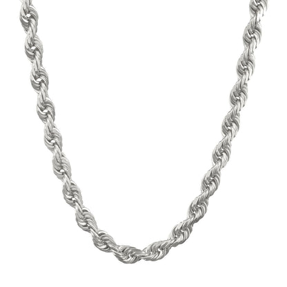 Real 10K Solid White Gold Rope Chain 6mm Necklace 22'' Inches Lobster Lock 10kt - Reva Jeweler