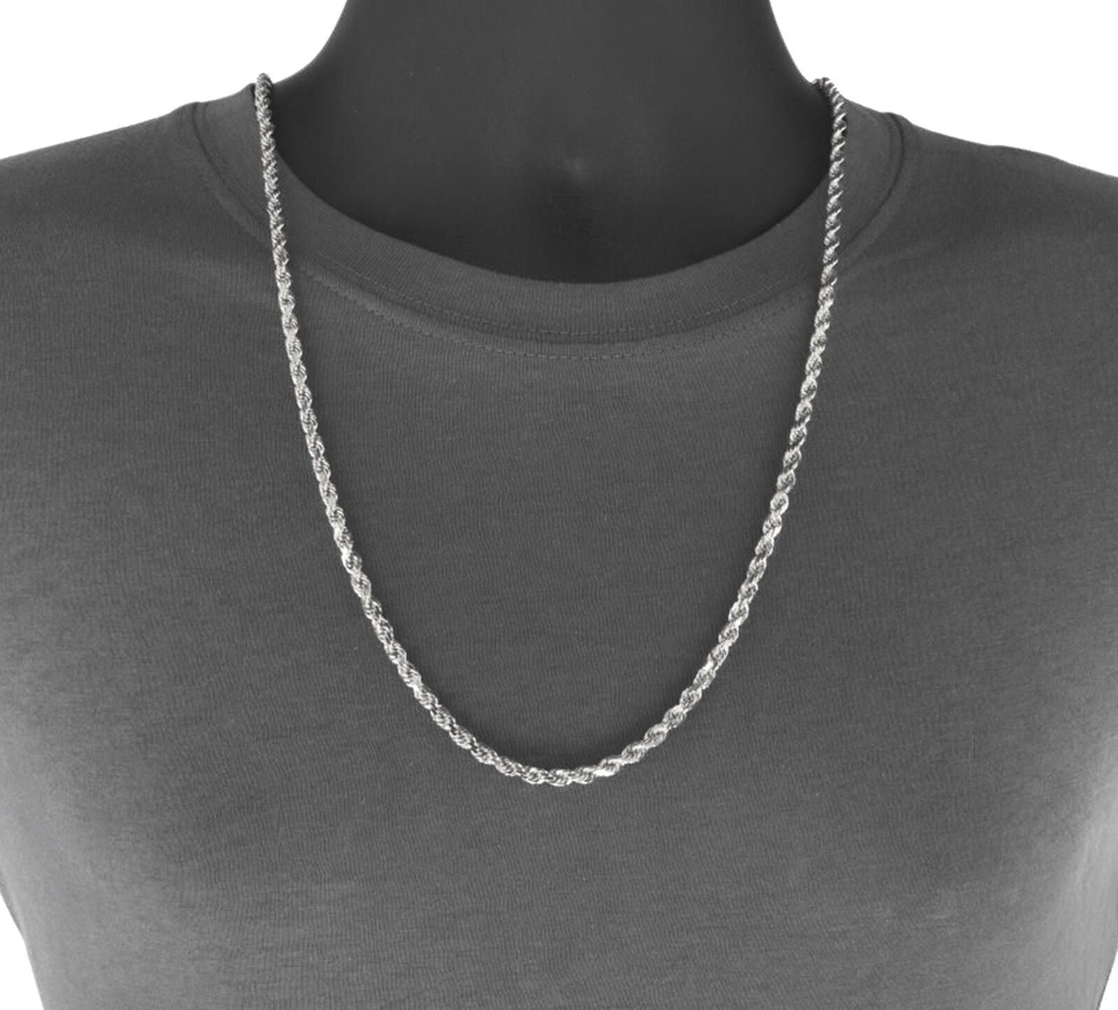 Real 10K Solid White Gold Rope Chain 6mm Necklace 22'' Inches Lobster Lock 10kt - Reva Jeweler