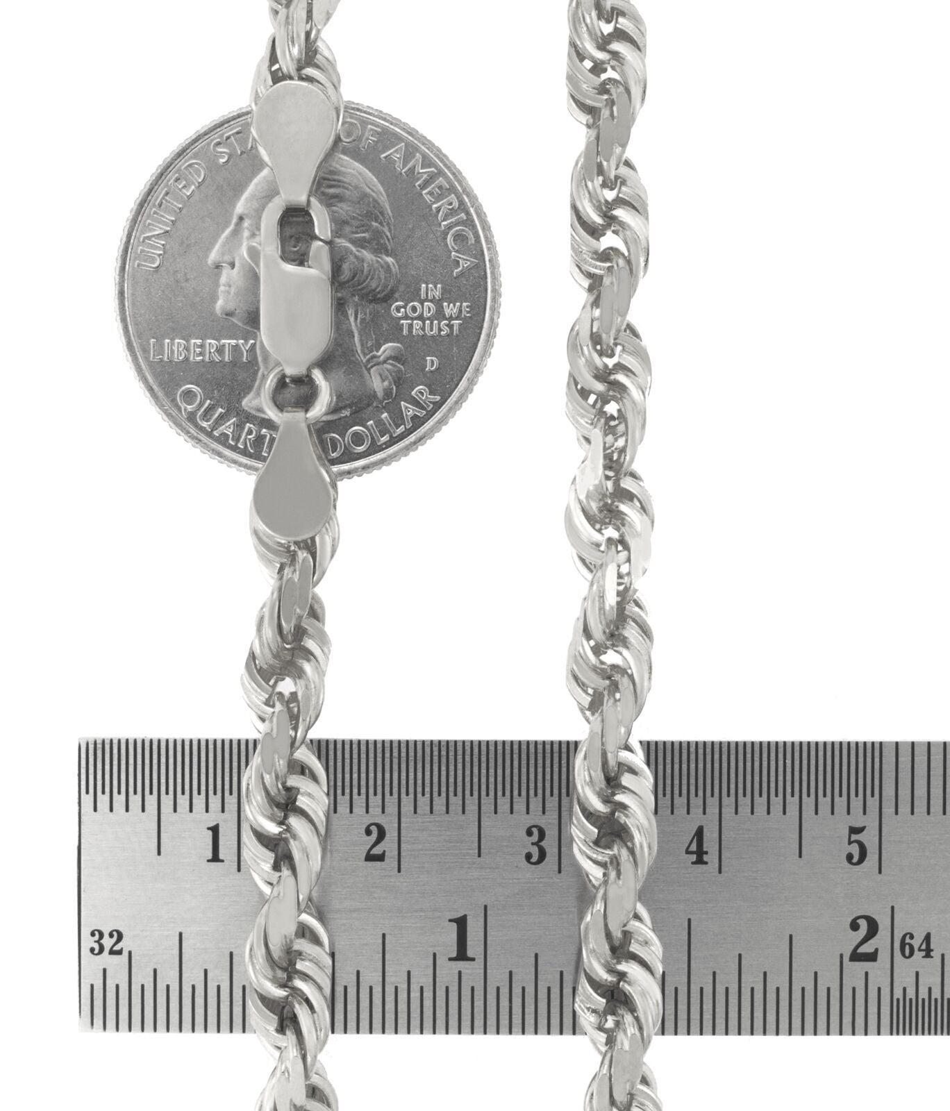 Real 10K Solid White Gold Rope Chain 6mm Necklace 22'' Inches Lobster Lock 10kt - Reva Jeweler