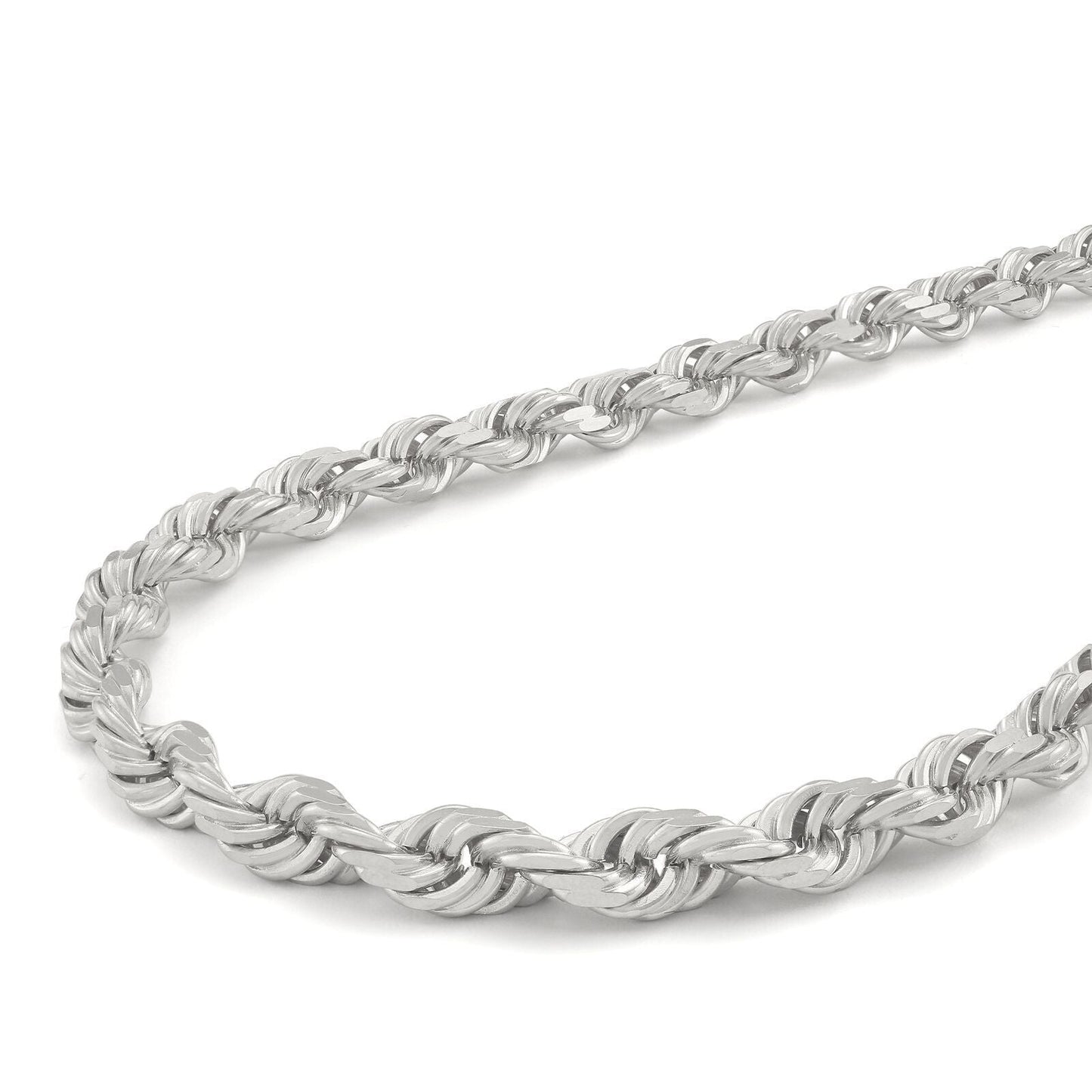 Real 10K Solid White Gold Rope Chain 6mm Necklace 22'' Inches Lobster Lock 10kt - Reva Jeweler