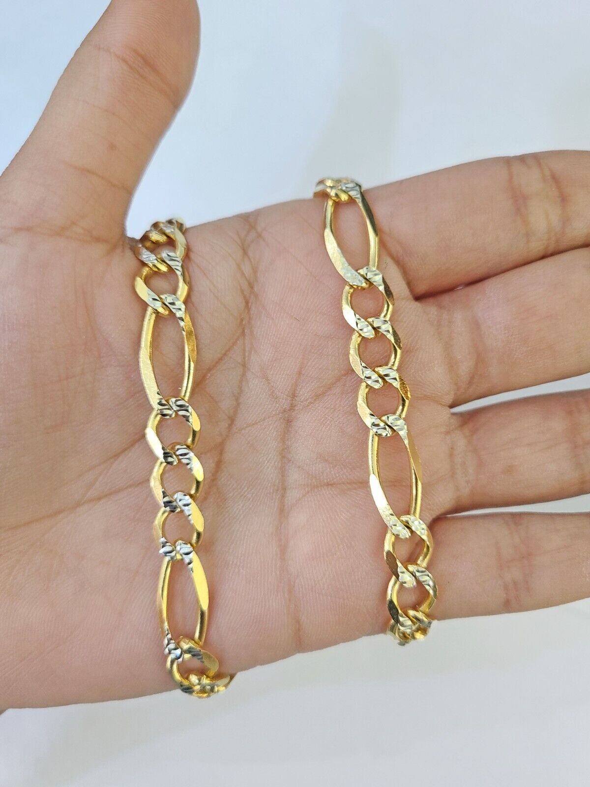Real 10k Solid Yellow Gold Figaro Link Chain 8mm 22 Inch Diamond Cut Necklace - Reva Jeweler