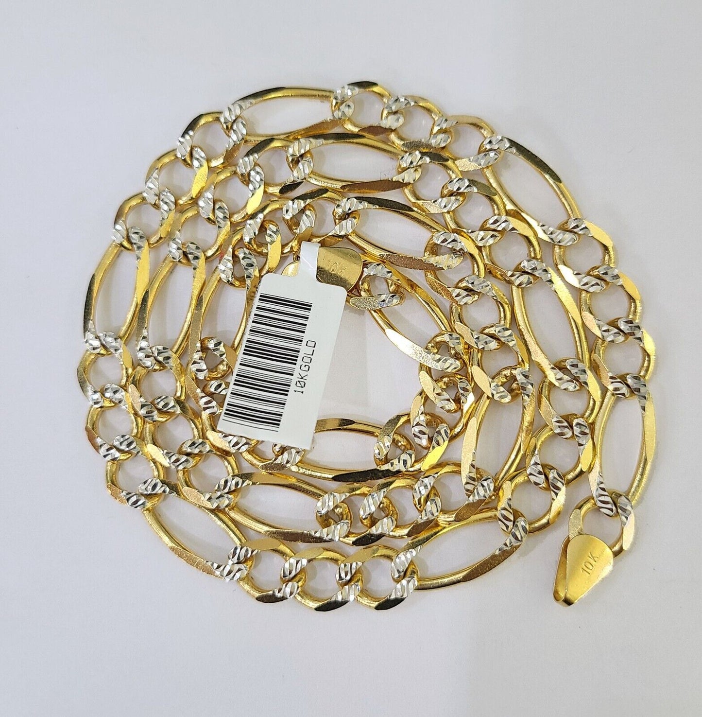 Real 10k Solid Yellow Gold Figaro Link Chain 8mm 22 Inch Diamond Cut Necklace - Reva Jeweler