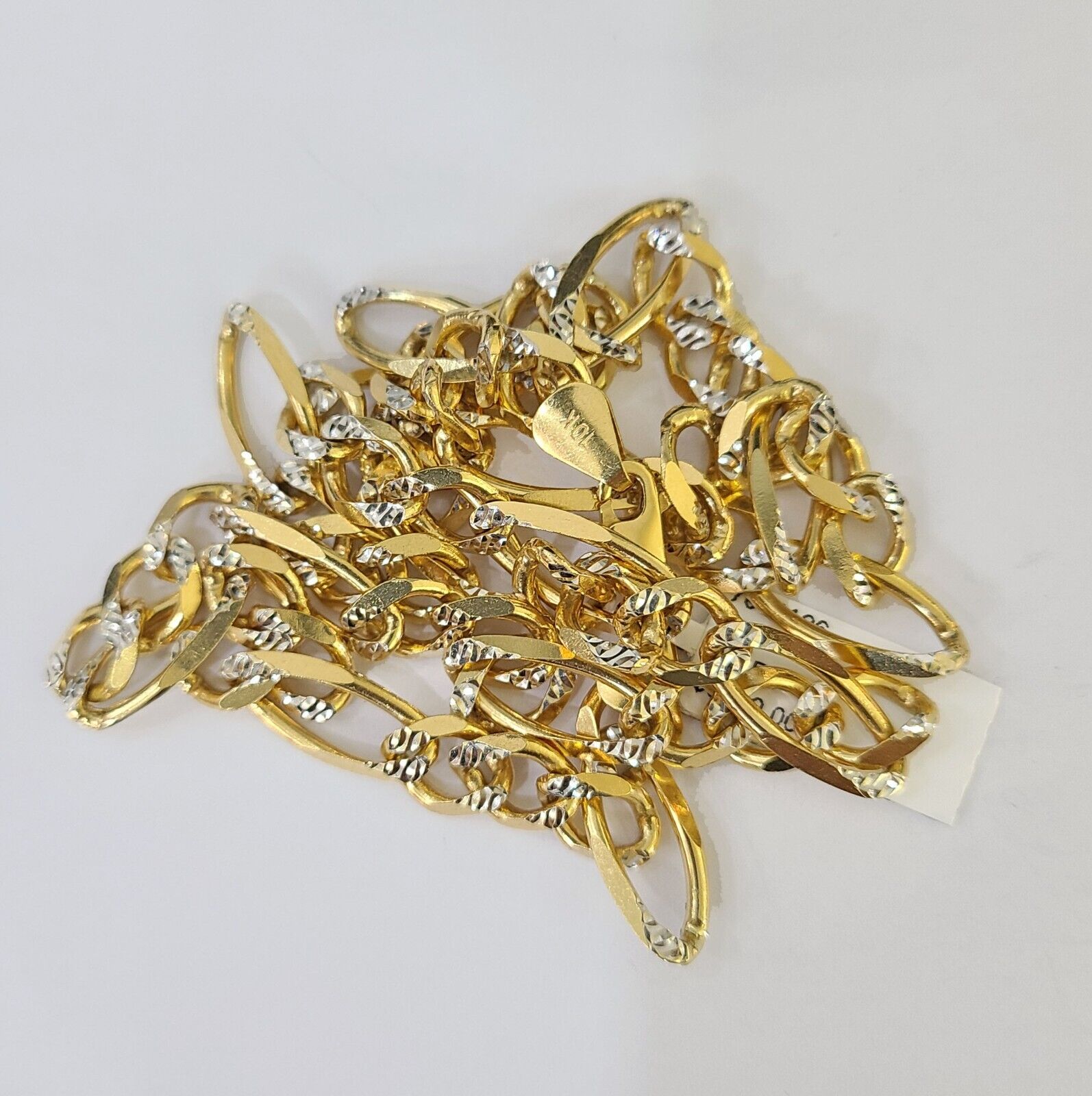 Real 10k Solid Yellow Gold Figaro Link Chain 8mm 22 Inch Diamond Cut Necklace - Reva Jeweler