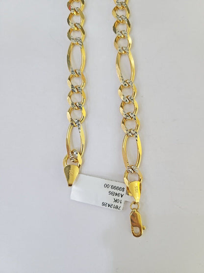 Real 10k Solid Yellow Gold Figaro Link Chain 8mm 22 Inch Diamond Cut Necklace - Reva Jeweler