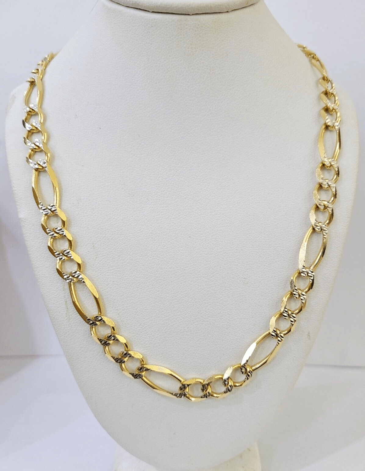 Real 10k Solid Yellow Gold Figaro Link Chain 8mm 22 Inch Diamond Cut Necklace - Reva Jeweler