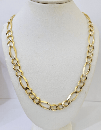 Real 10k Solid Yellow Gold Figaro Link Chain 8mm 22 Inch Diamond Cut Necklace - Reva Jeweler
